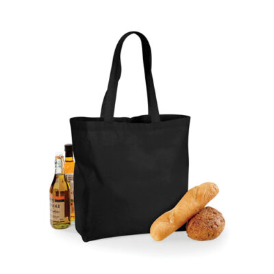 Baumwolltasche Maxi Bag for Life Westford Mill W125 in Schwarz – 140 g/m² Baumwolle, 39,5x35x13 cm, Boden- und Seitenfalte, lange Henkel 58 cm, bedrucken