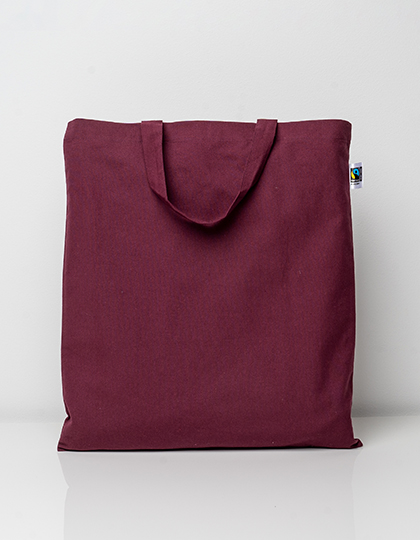 Bio Baumwolltasche kurze Henkel Fairtrade in der Farbe Burgundy – 145 g/m² Bio-Baumwolle, 38x42 cm, kurze Henkel 35 cm, Fairtrade- & OEKO-TEX-zertifiziert, bedrucken