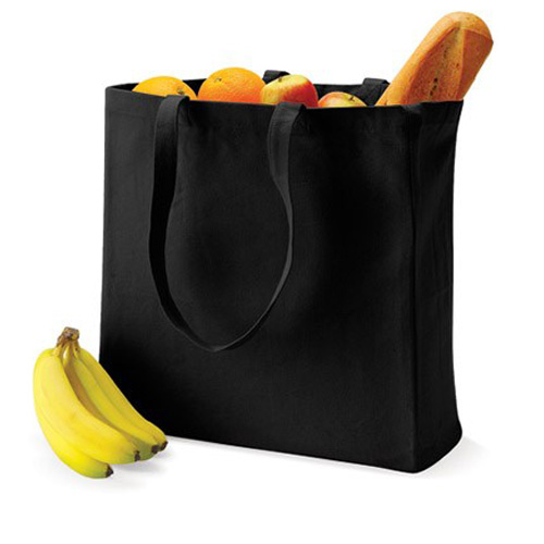 Canvastasche Classic Shopper Quadra QD23 in Schwarz – 407 g/m² Baumwoll-Canvas, 38x43x13 cm, 19 Liter, lange Henkel 58 cm, Siebdruck & DTF Made in Germany, bedruckbar