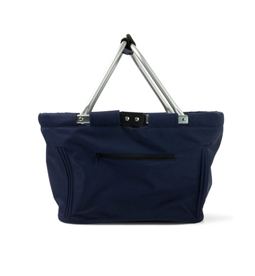 Eikaufskorb Maxi klappbar Blau sowie einer kleinen Reisverschlusstasche als Werbekorb bedrucken bei taschenprint.de