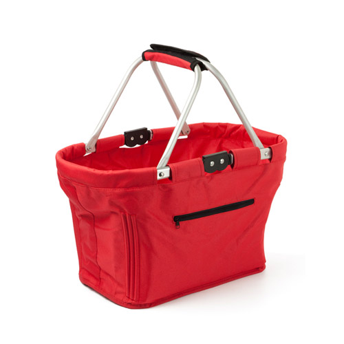 Eikaufskorb Maxi klappbar Rot sowie einer kleinen Reisverschlusstasche als Werbekorb bedrucken bei taschenprint.de