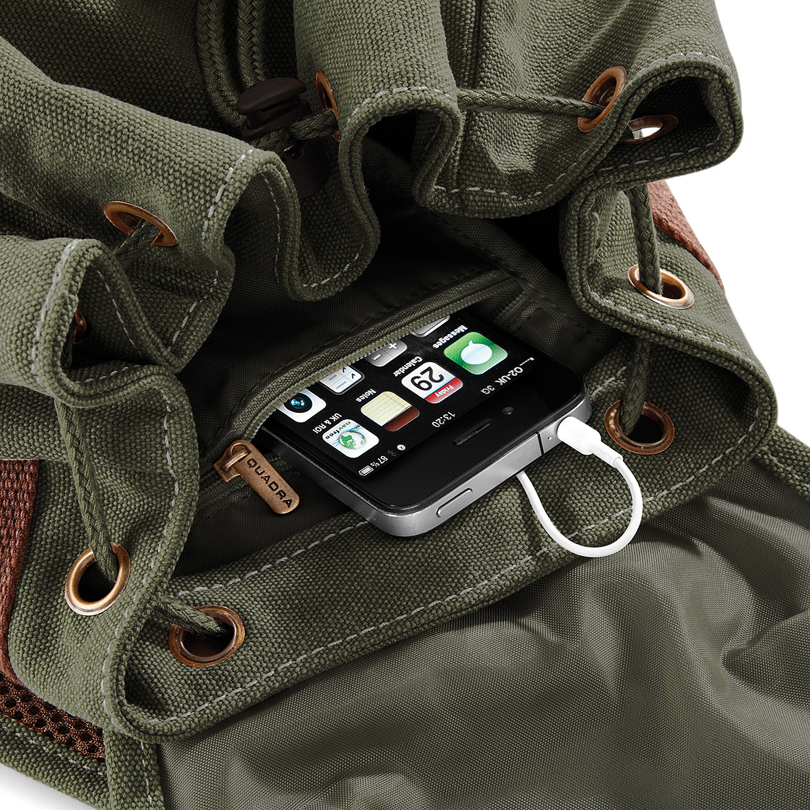 QD612 Vintage Canvas Backpack bedrucken – Detailansicht Innentasche in Vintage Military Green