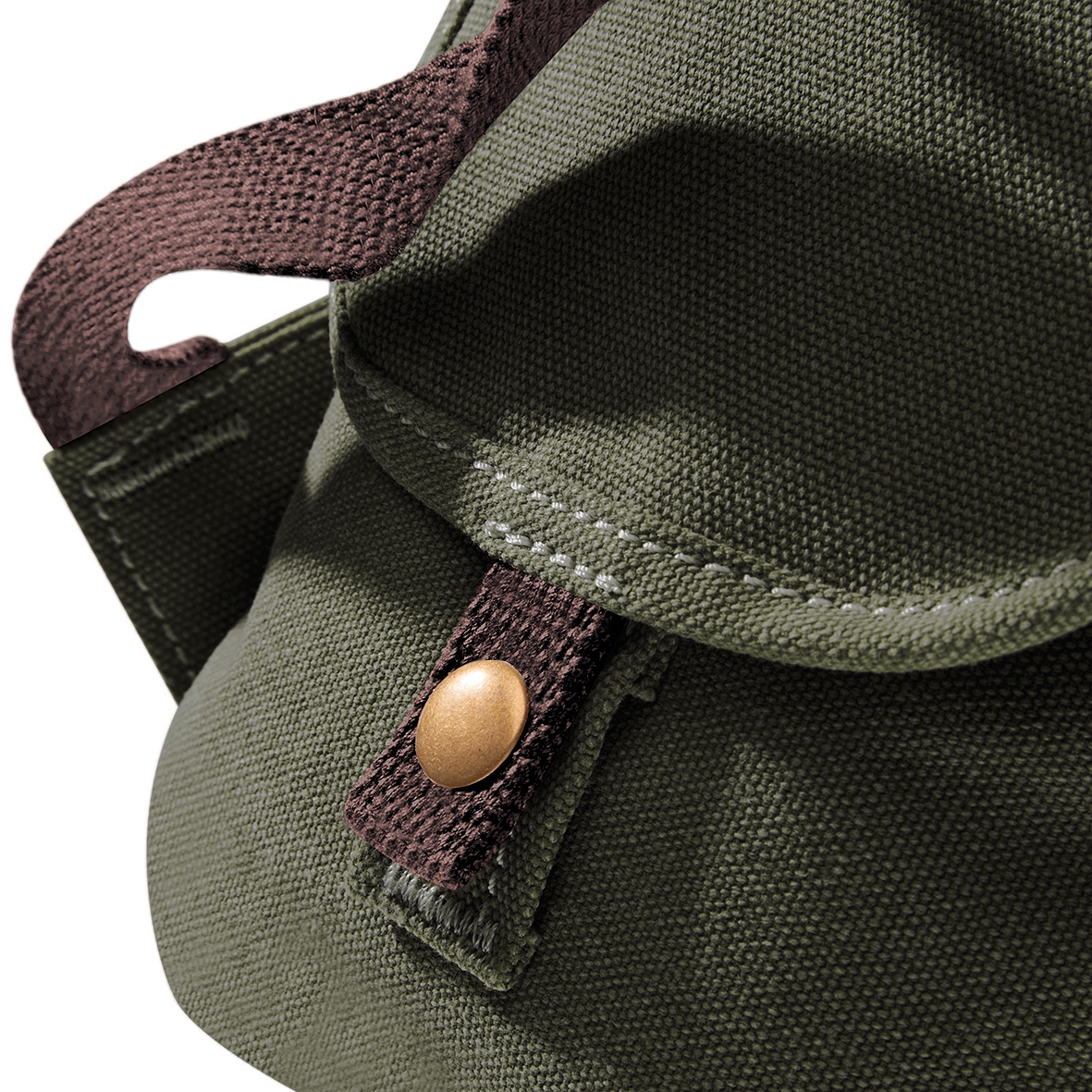 QD612 Vintage Canvas Backpack bedrucken – Detailansicht Druckknopf in Vintage Military Green