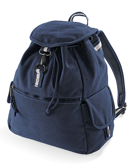 QD612 Vintage Canvas Backpack bedrucken – Frontansicht in Vintage Oxford-Navy