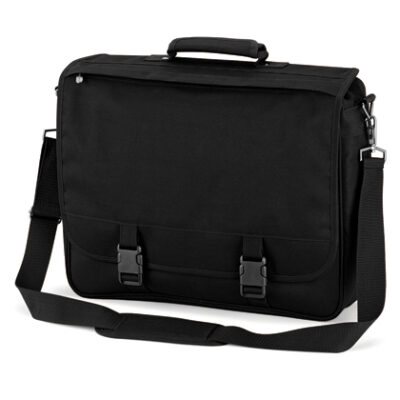QD65 Portfolio Briefcase bedrucken – Detailansicht seitliche Erweiterung in Black