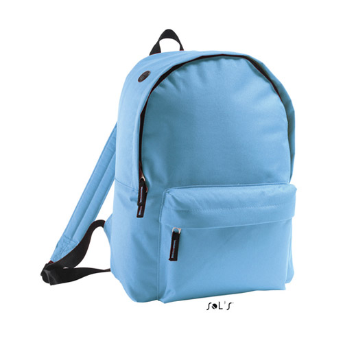 Günstiger Rucksack Backpack Rider bedrucken – Frontansicht in Sky Blue mit verstellbaren Tragegurten