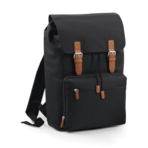 BG613 Vintage Laptop Backpack bedrucken – Frontansicht in Schwarz