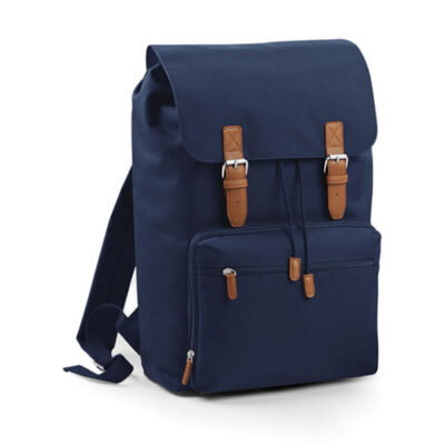 BG613 Vintage Laptop Backpack bedrucken – Frontansicht in French Navy