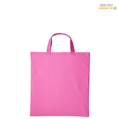 Baumwolltasche kurze Henkel Classic in Mid Pink – 135 g/m² OEKO-TEX Baumwolle, 38x42 cm, kurze Henkel 35 cm, 14 Farben, bedrucken
