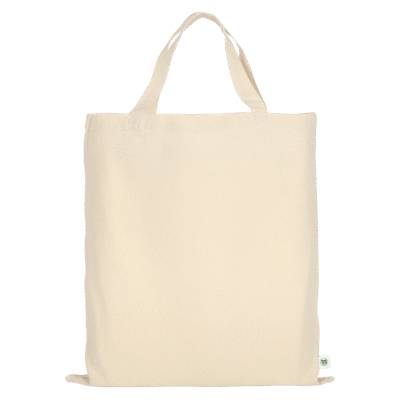 BIO Baumwolltasche Organic kurze Henkel in Natur – 140 g/m² Bio-Baumwolle, 38x42 cm, kurze Henkel 35 cm, Fairtrade & Control Union zertifiziert, bedrucken
