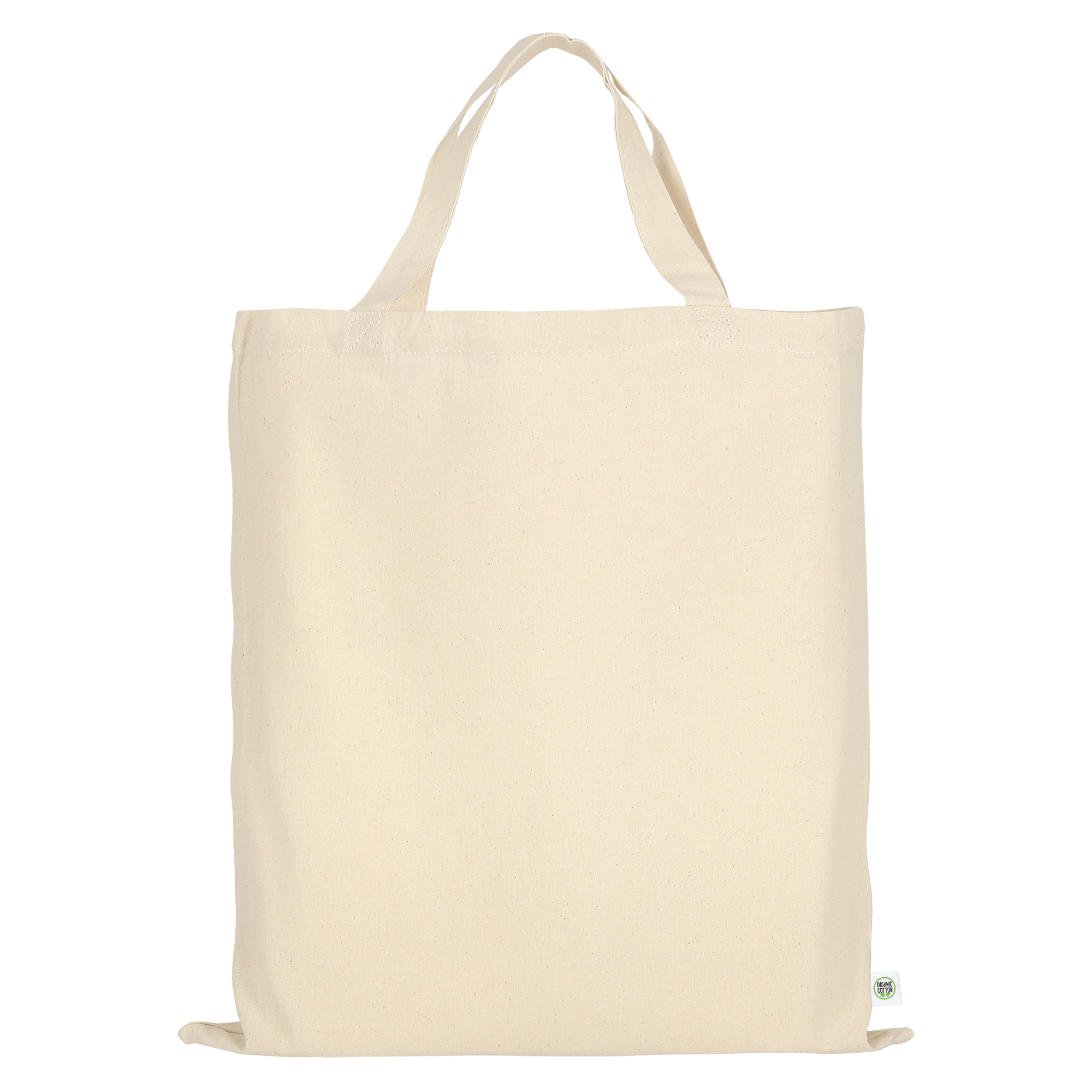 BIO Baumwolltasche Organic kurze Henkel in Natur – 140 g/m² Bio-Baumwolle, 38x42 cm, kurze Henkel 35 cm, Fairtrade & Control Union zertifiziert, bedrucken
