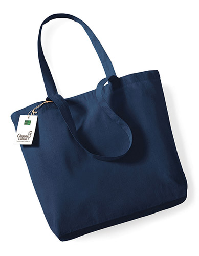 Organic Cotton Shopper W180 Westford Mill in Navy – 170 g/m² Bio-Baumwolle, 32x35x12 cm, lange Henkel, Kreuznähte, Control Union, bedruckbar