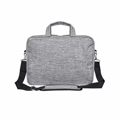 Laptoptasche San Francisco in Grau-Melange, Tasche mit Reissverschluss, zusätzlicher Eingriff an der Front, schwarzer Tragegurt mit gepolstertem Schulterteil in Taschenfarbe und Tragegriffe in Taschenfarbe