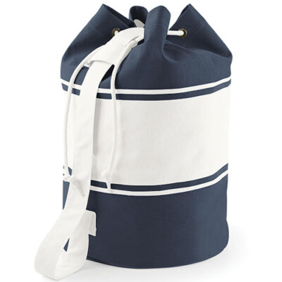 Canvas Duffle Quadra QD27 im Zweifarbdesign Navy-Weiß mit Schultergurt und Kordelverschluss