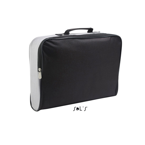 Businessbag College ist eine Businesstasche aus hochwertigem Polyester in schwarz mit Graphite Farbakzenten an den Seiten und oben. die Tasche kann bequem an der Front per Reissverschluss geöffnet werden
