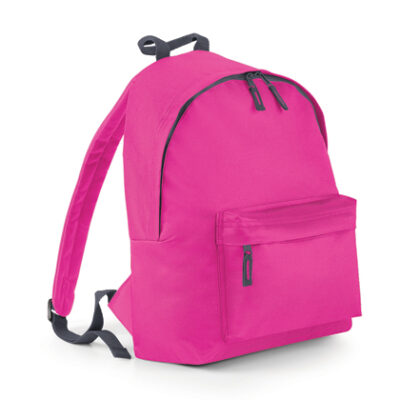 Junior Fashion Backpack Kinderrucksack von BagBase aus hochwertigem Polyester in classic pink mit Details in graphite grey BG125 J mit Werbung