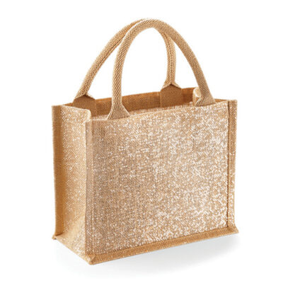 Shimmer Mini Giftbag W431 Juteteasche glänzend mit runden Baumwollgriffen aufrecht stehend W431