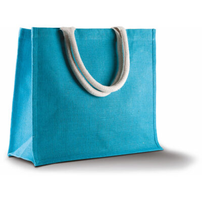 Jutetasche Strandtasche Einkaufstasche KI0219 in der Farbe Türkis mit runden gesteppten Henkeln