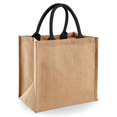 Jutetasche Midi WestfordMill Farbe natur mit schwarzen Henkeln mit Logo bedrucken als Werbetasche