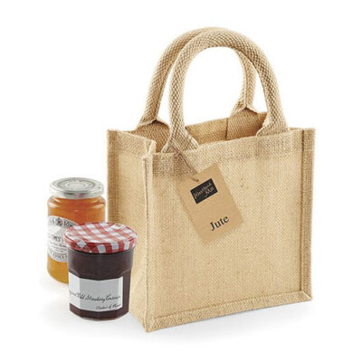 Jute Petite Gift Bag W411 mit runden gesteppten Baumwollgriffen mit Logo bedrucken als Firmenwerbung