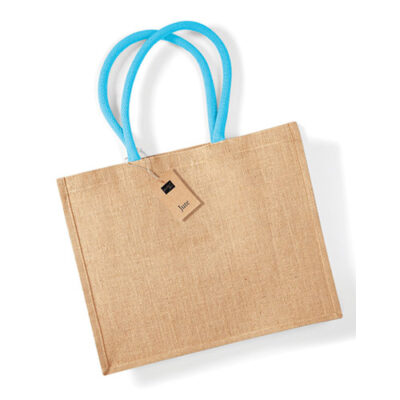 Jute Classic Shopper W407 Jutetasche in Natur mit blauen