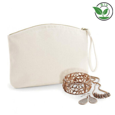 Organic Spring Wristlet W820 Handgelenktasche Westford Mill in Natur – 407 g/m² Bio-Baumwoll-Canvas, Größe S 19x17 cm / L 28x22 cm, Reißverschluss, bedrucken