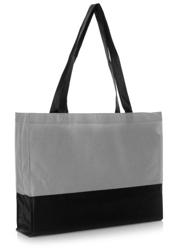 Vliestasche Olza DUO Shopper zweifarbig in Schwarz-Grau – 80 g/m² PP-Vlies, 38x29x10 cm, Boden- und Seitenfalte, lange Henkel, bedruckbar