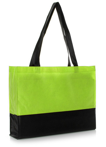 PP-Vliestasche Olza DUO Shopper zweifarbig in Schwarz-Limette – 80 g/m, 38x29x10 cm, Boden- und Seitenfalte, lange Henkel, bedruckbar