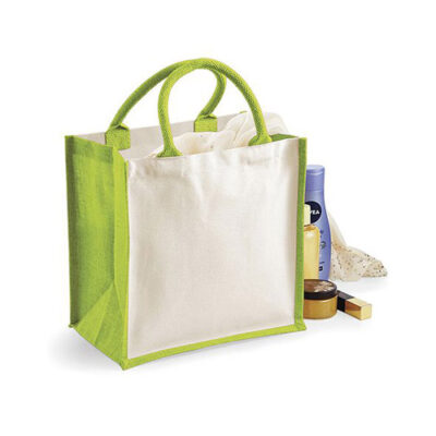 Jutetasche Printers Midi W421 mit grünen Seiten und grünen Henkeln