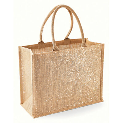 Shimmer Jute Shopper große Jutetasche Geschenktasche mit goldenen Partikeln im Baumwollstoff