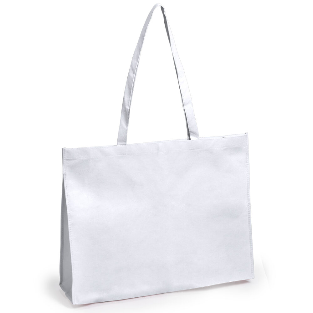 Shopper Non Woven Karean in weiß günstige Vliestasche im Querformat mit langen Henkeln zum Bedrucken bei taschenprint