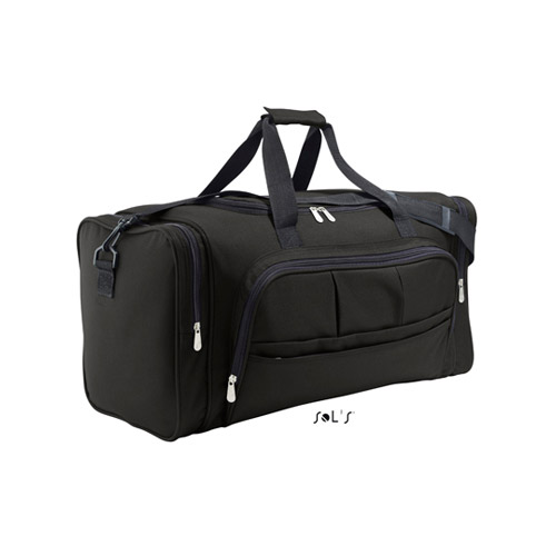 Reisetasche Travelbag Weekend in Schwarz, mit Seitentaschen und zusätzlicher Tasche an der Frontseite, Tragegriffe mit Polsterung in Taschenfarbe und abnehmbarem Schultergurt