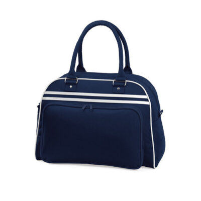 BG75 Retro Bowling Bag bedrucken – Frontansicht in French Navy-White
