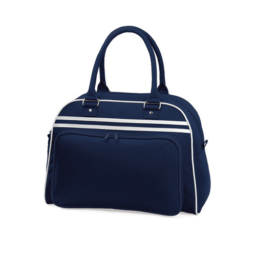 BG75 Retro Bowling Bag bedrucken – Frontansicht in French Navy-White