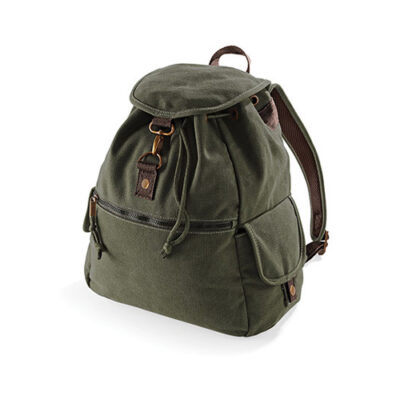 Vintage Canvas Backpack, Rucksack im used look, mit Überschlag, Karabinerverschluss, Seitentaschen Fronttasche mit Reißverschluss Reißverschluss-Tasche innen Gepolsterte, verstellbare Schultergurte