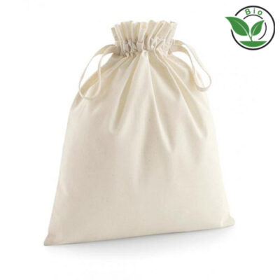 Organic Cotton Draw Cord Bag W118 Westford Mill in Natur – 115 g/m² Bio-Baumwolle, doppelter Kordelzug, 4 Größen XS bis L, Control Union zertifiziert, bedrucken