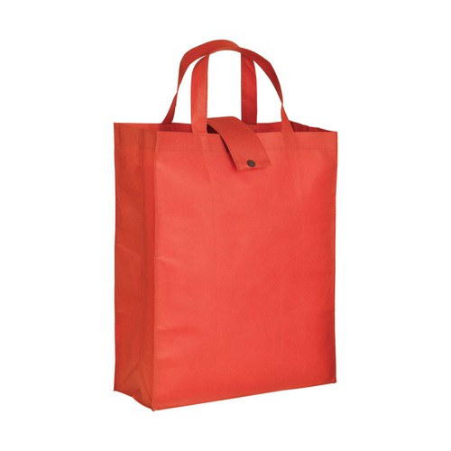 Shopper Non-Woven Moena faltbar in Rot – 80 g/m² PP-Vlies, 32x42x13 cm, Klettverschluss, kurze Henkel, bedruckbar