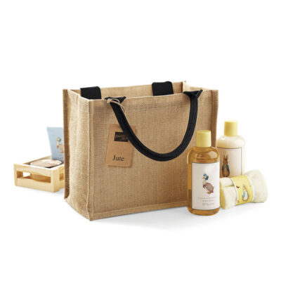 Jutetasche Mini Gift Bag mit schwarzen Griffen in der Farbe Natur zum Veredeln als Werbemittel