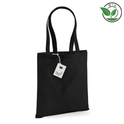 Organic Bag for Life W801 Westford Mill in Schwarz – 340 g/m² Bio-Baumwoll-Canvas, 38x42 cm, lange Henkel 67 cm, Control Union zertifiziert, bedruckbar