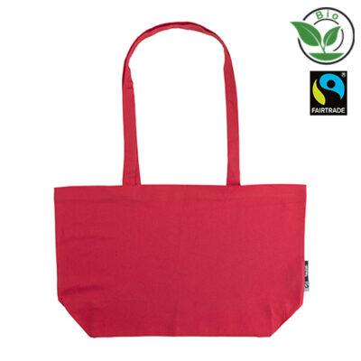 Shopping Bag Nardi Twill NE90015 with Gusset in Rot – 120 g/m² Bio-Baumwoll-Twill, 51x32x14 cm, Fairtrade & EU Ecolabel, lange Henkel, Siebdruck Made in Germany, bedruckbar