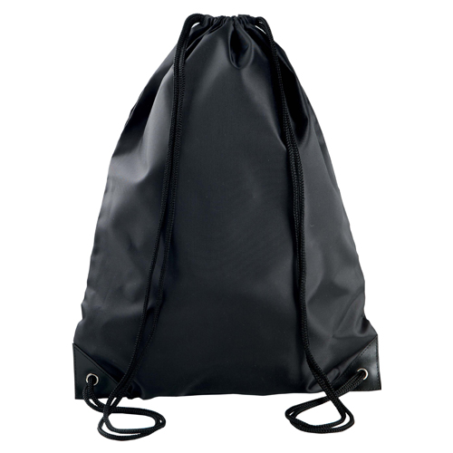 Turnbeutel Lens günstig bedruckt in Black – 210D Polyester, 34x44 cm, verstärkte Ecken, schwarze Kordeln, jetzt bedrucken