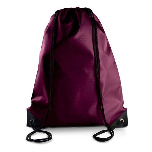 Turnbeutel Lens günstig bedruckt in Burgundy – 210D Polyester, 34x44 cm, verstärkte Ecken, schwarze Kordeln, jetzt bedrucken