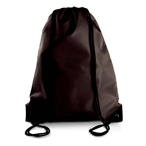 Turnbeutel Lens günstig bedruckt in Chocolate – 210D Polyester, 34x44 cm, verstärkte Ecken, schwarze Kordeln, jetzt bedrucken
