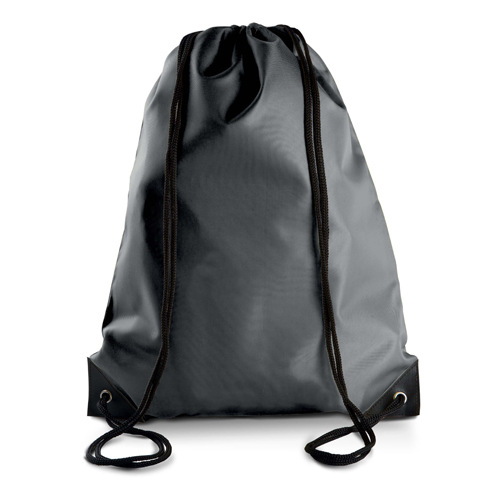 Turnbeutel Lens günstig bedruckt in Dark Grey – 210D Polyester, 34x44 cm, verstärkte Ecken, schwarze Kordeln, jetzt bedrucken