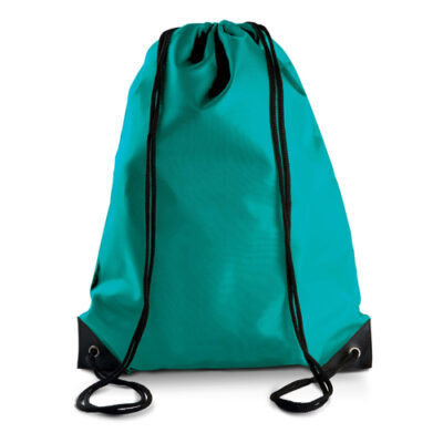 Turnbeutel Lens günstig bedruckt in Türkis – 210D Polyester, 34x44 cm, verstärkte Ecken, schwarze Kordeln, jetzt bedrucken