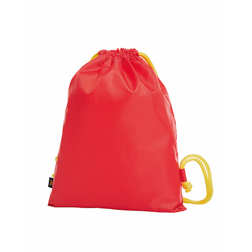 Zugbeutel Paint Turnbeutel Halfar in Rot-Gelb – 210D Polyester, 33x42 cm, 2-farbiges Design, grüne Kordeln, Halfar HF3060, jetzt bedrucken