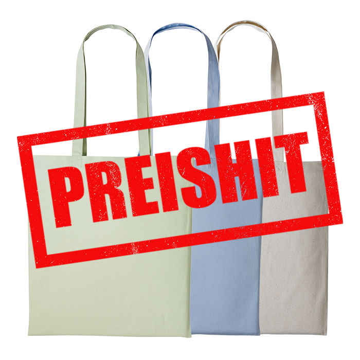 Baumwolltasche basic günstig bedrucken Preishit lange Henkel in verschiedenen Farben – 140 g/m² OEKO-TEX Baumwolle