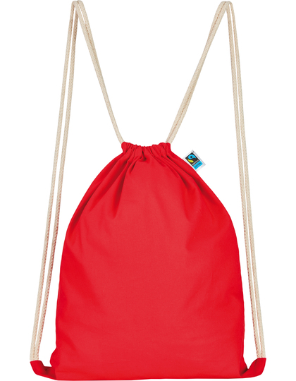 Bio Turnbeutel Fairtrade zertifiziert in Rot – 150 g/m² Bio-Baumwolle, 38x46 cm, naturfarbene Kordel, Fairtrade-Logo außen, bedrucken