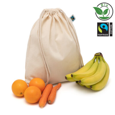 Bio Turnbeutel Fairtrade zertifiziert in Natur – 150 g/m² Bio-Baumwolle, 40x50 cm, Druckfläche max. 25x29 cm, Siebdruck Made in Germany, bedrucken