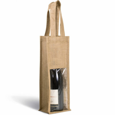 Jutetasche Flaschentasche Geschenktasche für 1 Flasche aus Jute laminiert mit PVC-Klarsichtfenster in der Farbe Natur bei taschenprint.de